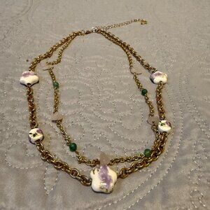 Goldtone Double Chain Necklace with Floral Beads